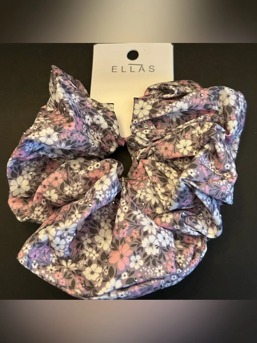 Ellas Women’s Large Floral Scrunchie Set of Six Multicolor with Rhinestones NWT